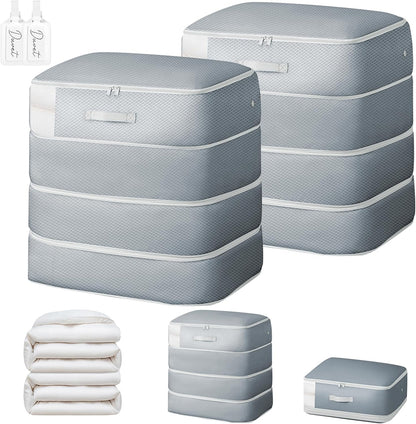 Comforter Storage Bag - 130L Large Capacity Blanket Storage Bags 4-Layer Ultra Space Saving Self Compression Organizer, Washable Compression Bags for Storage Comforter Blanket, Beige
