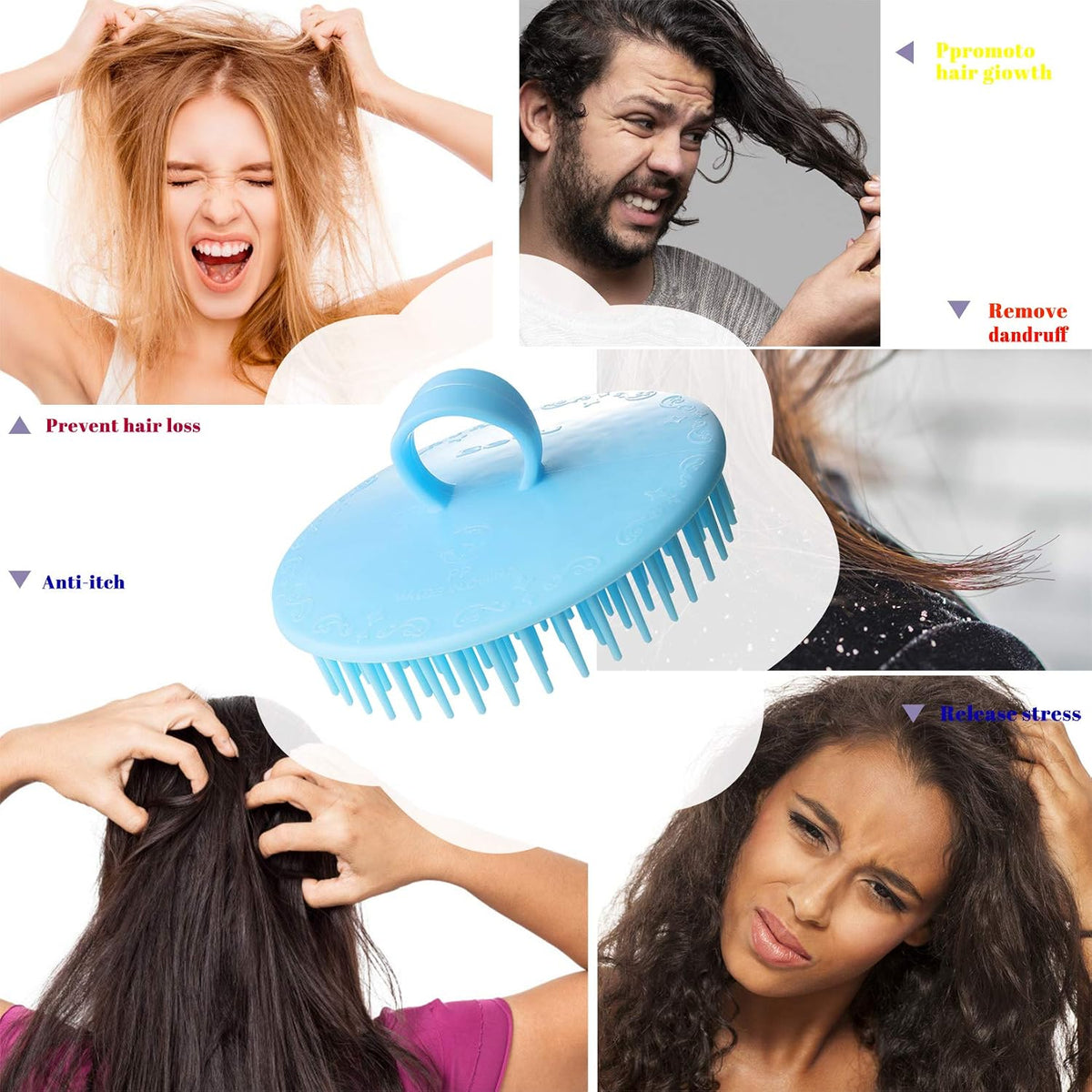 4PCS Hair Scalp Scrubber Massager Brush Head Exfoliator Shower Shampoo Comb