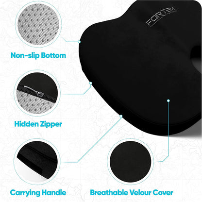 FORTEM Seat Cushion, Office Chair Cushion, Lumbar Support Pillow for Office Chair, Memory Foam Car Seat Cushions, Sciatica Coccyx Tailbone Pain Relief, Cushions for Back Support, Washable, Non Slip