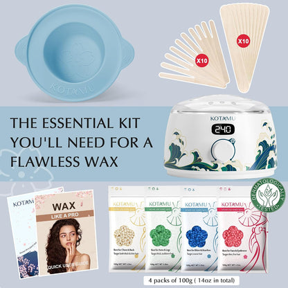 KOTAMU Waxing Kit for Women & Men, Pink Digital Wax Pot Warmer Hair Removal | Home Hard Wax Kit, Wax Machine, Face, Eyebrow, Bikini, Brazilian, Body, Sensitive Skin, 25 Accessories, Beginner-Friendly