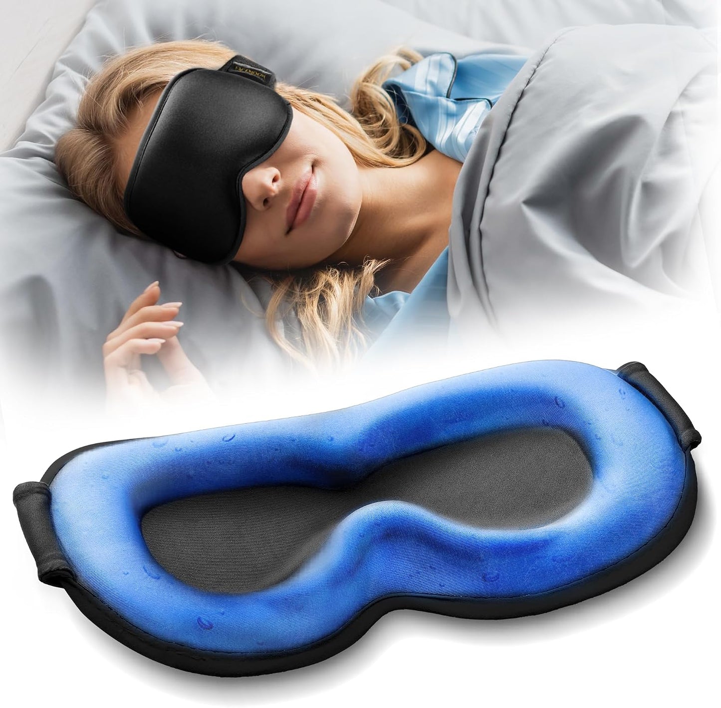 3D Weighted Cooling Gel Eye Mask for Sleeping, FSA Eligible Items HSA, 6oz Gel-Weighted Sleep Mask, 100% Blackout, Gentle Pressure & Cold Relief for Migraine, Ice Cold Mask for Travel Essentials