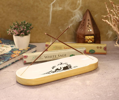 Bless-International Traditional-Handmade-Tray-Burner Wooden-Trat-Incense-Stick-Holder Ash-Catcher-Stand for-Aromatherapy-Meditation-Yoga 11x4x1.22 Inches (Wooden Tray)
