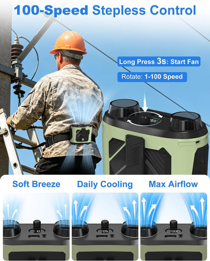 Waist Fan, 15000mAh, 100 Speeds, Belt Clip & Digital Display