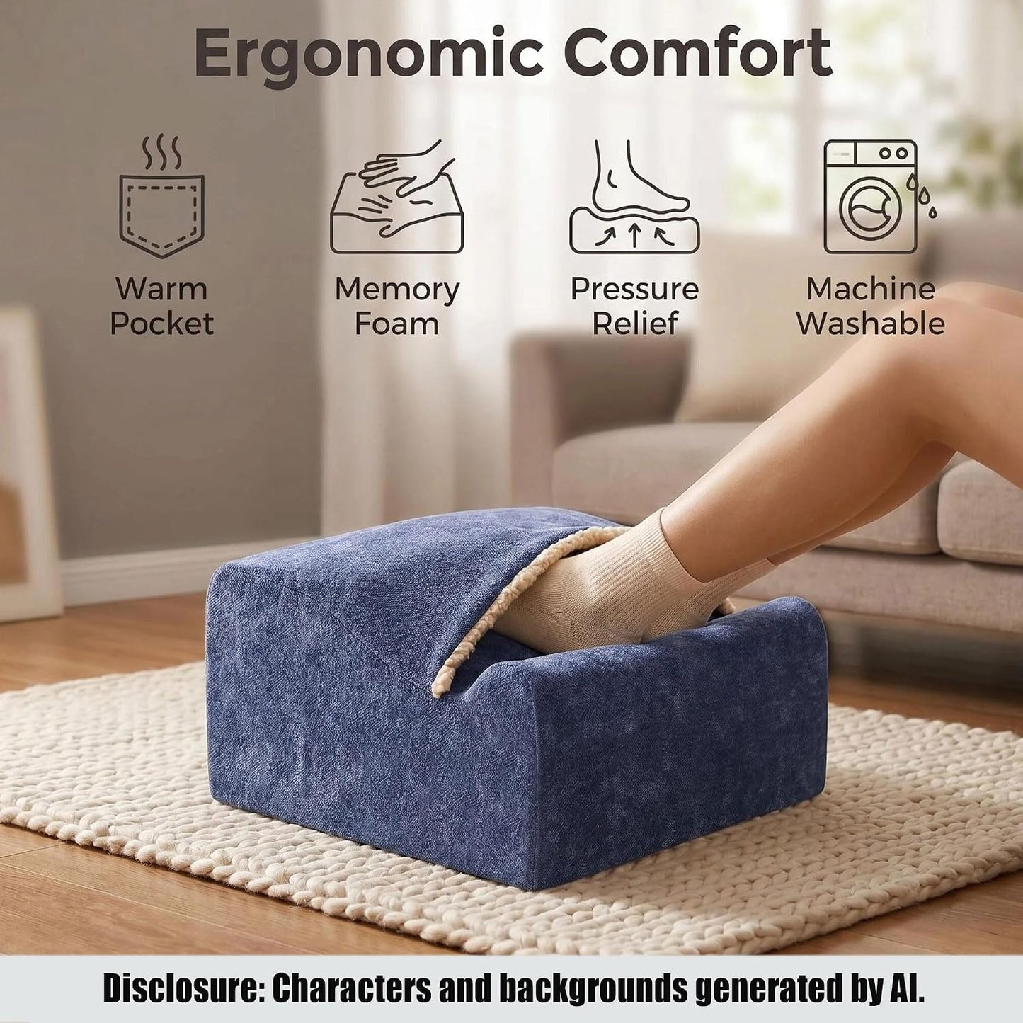 Work Foot Rest Under Desk,Comfort Foot Rest for Couch | Foot Rest For Under Desk at Work,At Soft Ergonomic Footrest,Support Foot Pillow,Heel Chair,Leg Elevation Pillow blue