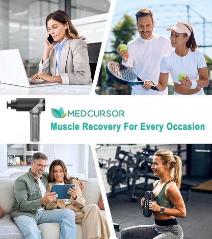 Medcursor Massage Gun - High Intensity Brushless Motor, Handheld Percussion Deep Tissue Massager with 6 Massage Heads for Sore Muscle and Stiffness, Valentines Day Gifts (Gray)