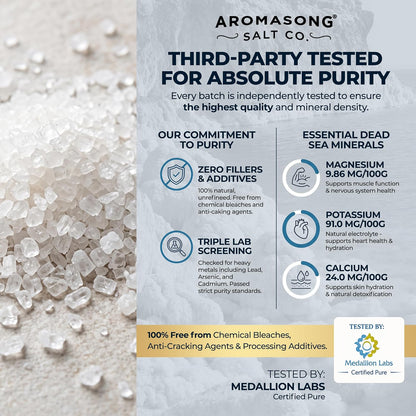 Aromasong Dead Sea Salt Bath Soak 14 OZ Pack – 100% Natural Dead Sea Salts for Soaking, Relaxation, and Detoxification of Skin, Dead Sea Salts for Bath to Rejuvenate and Refresh- Resealable Pack
