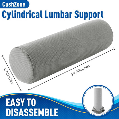 CushZone Lumbar Roll Support Pillow for Office Chair, Car, Gaming Chair, Memory Foam Back Cushion with Washable Cover for Relieving Back Pain & Improving Posture,Black