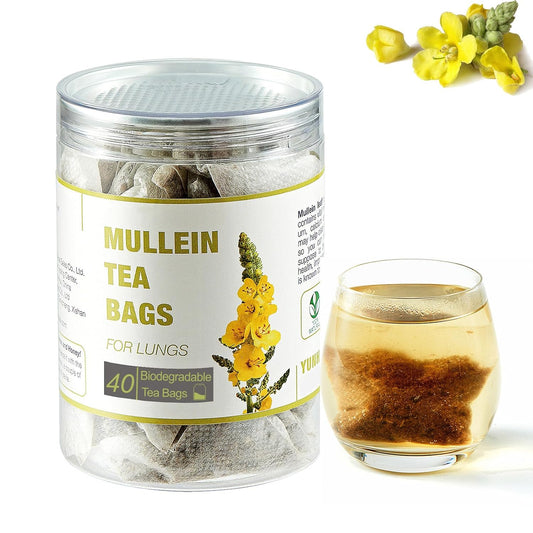 40 Bags Dried Mullein Leaf Tea for Lungs - Lung Detox Cleanse Tea for Smokers - Herbal Mullen Mullien for Breathe Easy - Caffeine-Free