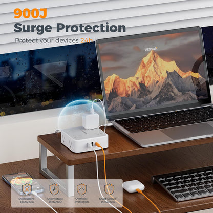 TESSAN Surge Protector Power Strip with 900J Surge Protection, 5 Ft, Grey