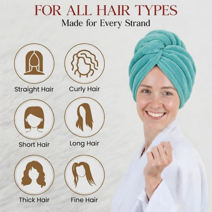3 Pack Microfiber Hair Towel Wrap for Women 26 x 10 in | Hair Drying Towel with Button |Hair Turban Towel Quick Dry Coral Fleece Head Towels (Pink + Blue + Grey)