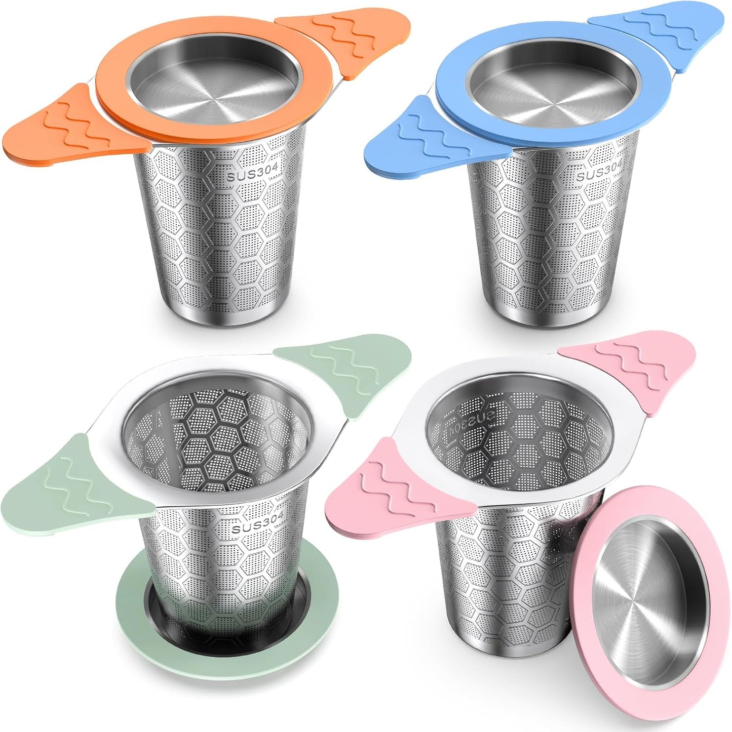 Tea Infuser for Loose Leaf Tea,Stainless Steel Tea Infuser with Heat Proof Silicone Handles,Extra Fine Mesh Tea Strainers Filter Fine Tea Leaves Effectively,Fits TeaPots/Mugs