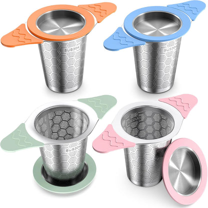 Tea Infuser for Loose Leaf Tea,Stainless Steel Tea Infuser with Heat Proof Silicone Handles,Extra Fine Mesh Tea Strainers Filter Fine Tea Leaves Effectively,Fits TeaPots/Mugs