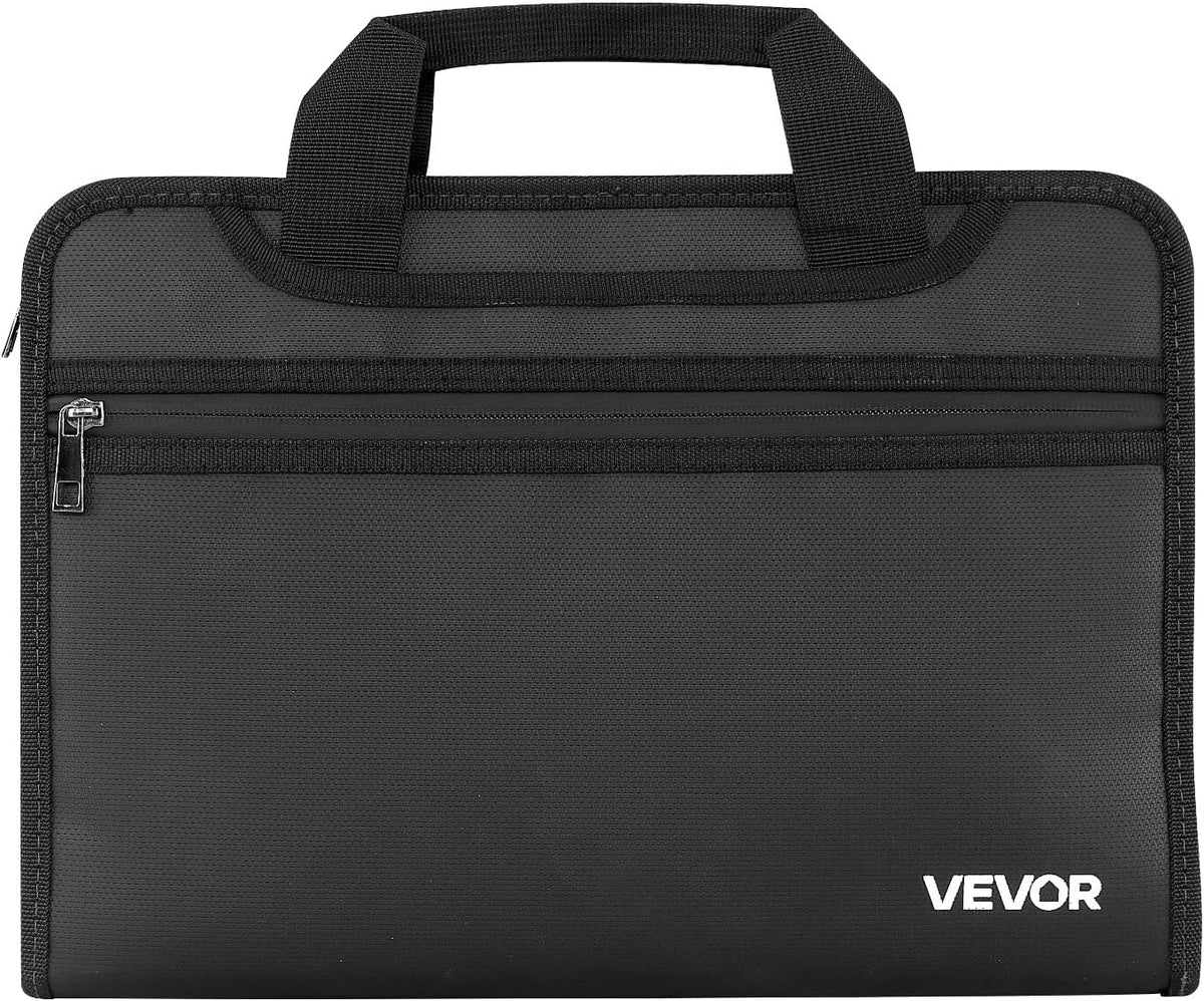 VEVOR Fireproof Document Bag, 1832 ℉ Heat Insulated Fireproof & Waterproof Bag, Portable Multi-Layer File Storage Security Organizer Home Office Travel Use, for Passports, Important Documents, Files