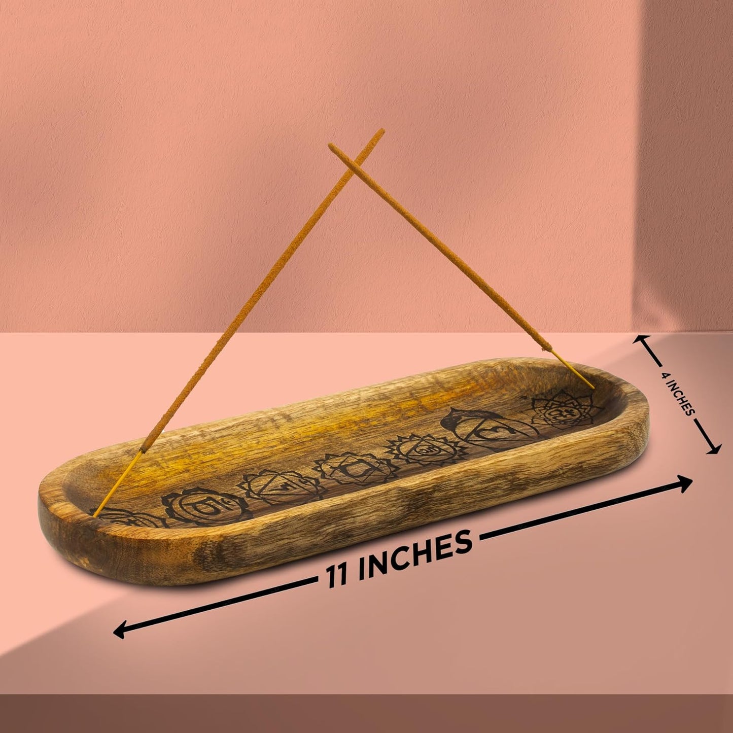 Incense Holder-Incense Burner/Ash Catcher-Handmade Wooden Insence Tray Home Decor 11x4x1.2 Inches