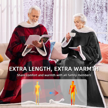 IFNOW Sherpa Wearable Blanket with Sleeves for Women Men Adults, Christmas Birthday Gifts for Women Mom Wife, Cozy Wearable Blanket with Arm and Pocket, Warm Full Body TV Wrap Throw Blanket, Grey