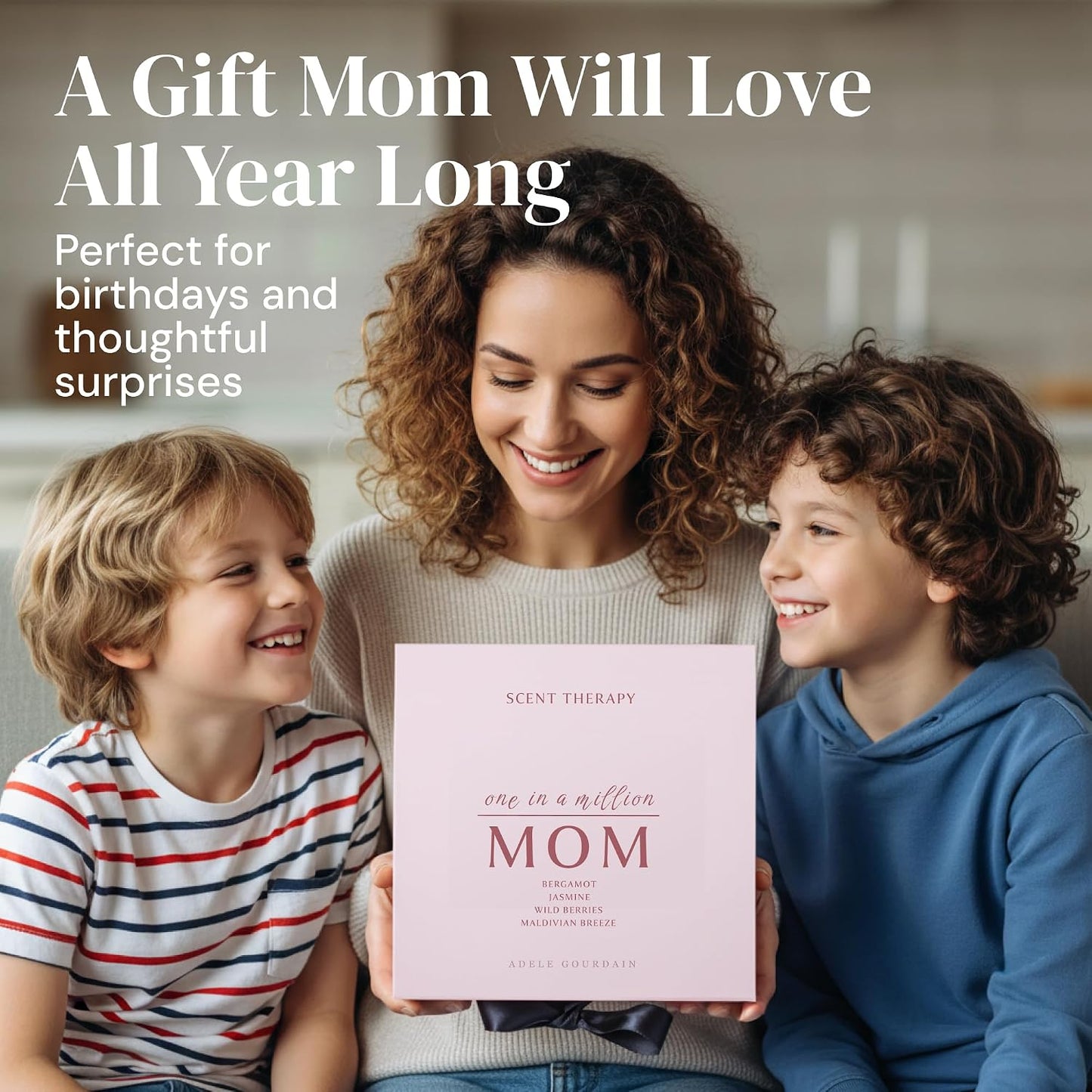 6-pc Scented Candle Gift Set for Women, Aromatherapy Inspired Adelegourdain | Incl. 4 Soy Wax Candles and 2 Fragrance Packets - Gift Ready Box - Scents incl. Bergamot, Maldivian Breeze, Jasmine, Berries