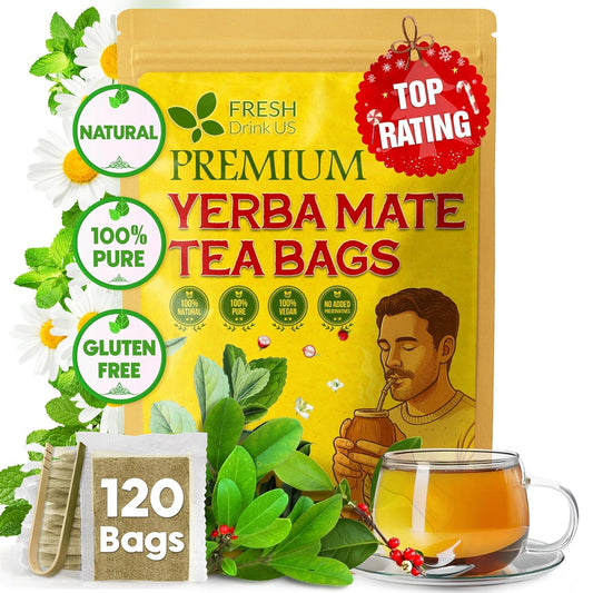 FreshDrinkUS, Yerba Mate Tea Bags | 120 Tea Bags | Traditional South American Herbal Tea – Smooth & Refreshing Flavor – Premium Quality, Sustainably Sourced. Vegan.