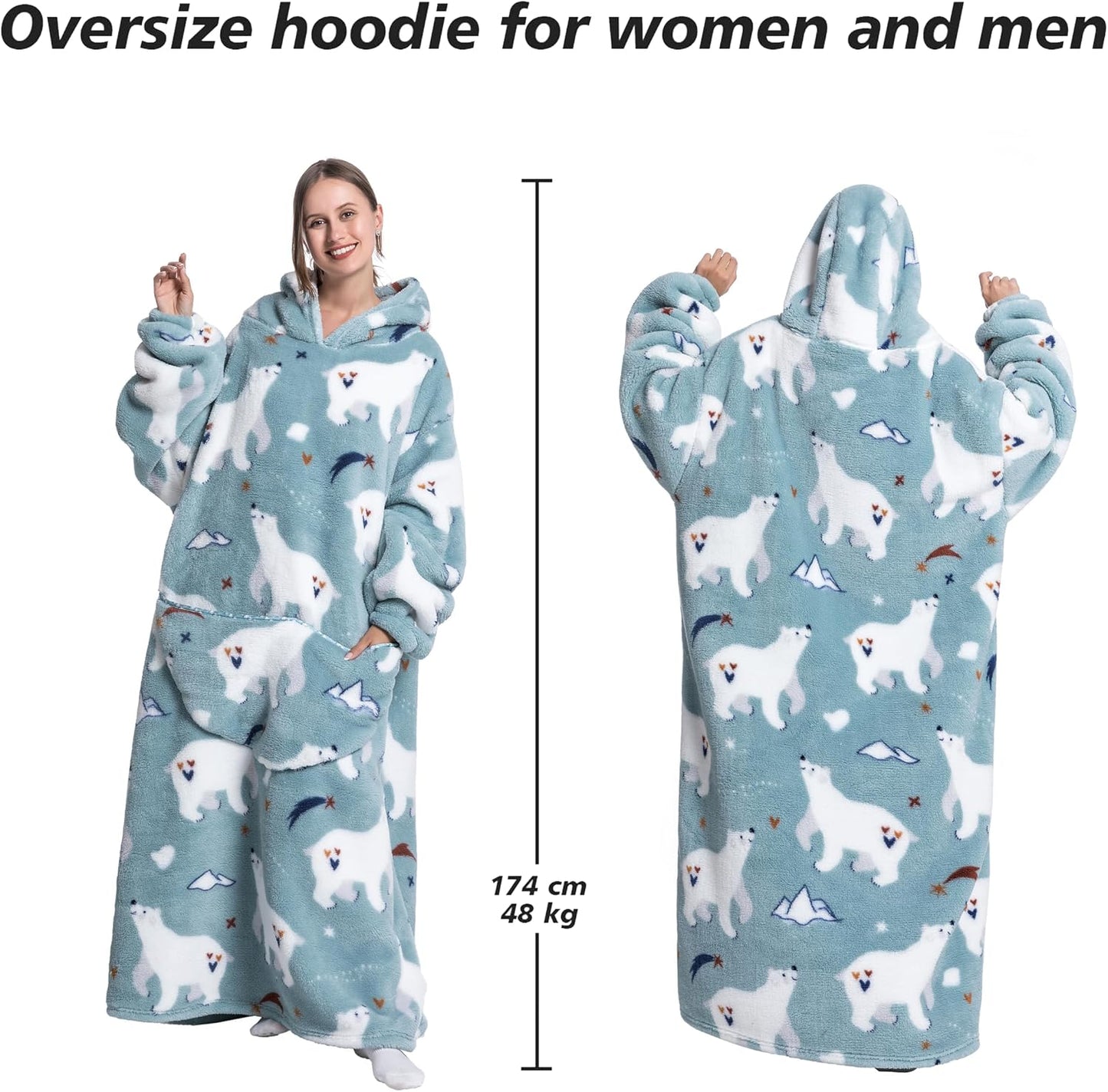 Capecage Blanket Hoodie, Long Hooded Blanket Sweatshirt as Birthday Gifts for Women Men, Long Wearable Blanket for Women Men.