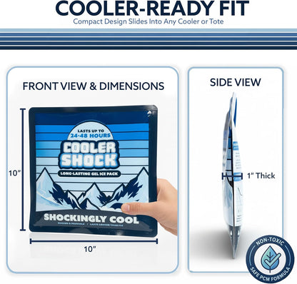 Cooler Shock Reusable Ice Packs for Cooler - Long Lasting Cold Freezer Packs for Coolers and Lunch Boxes - Cooler Ice Packs for Camping Gear, Fishing, Road Trips, Beach Must Haves