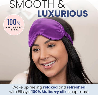 Blissy Silk Sleep Mask - Eye Sleeping Mask for Women & Men for Total Blackout - 100% Pure Mulberry Silk, 22 Momme 6a Fibers - Blindfold Sleep Mask Side Sleeper Eye Cover (Non Adjustable)