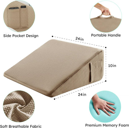 Bedluxe Wedge Pillow, 10 inch Bed Wedge Pillow for Headboard, Pillow Wedge for Acid Reflux Relief, Sleeping, Back Pain Relief, Snoring, Triangle Pillow Wedge, White/Grey