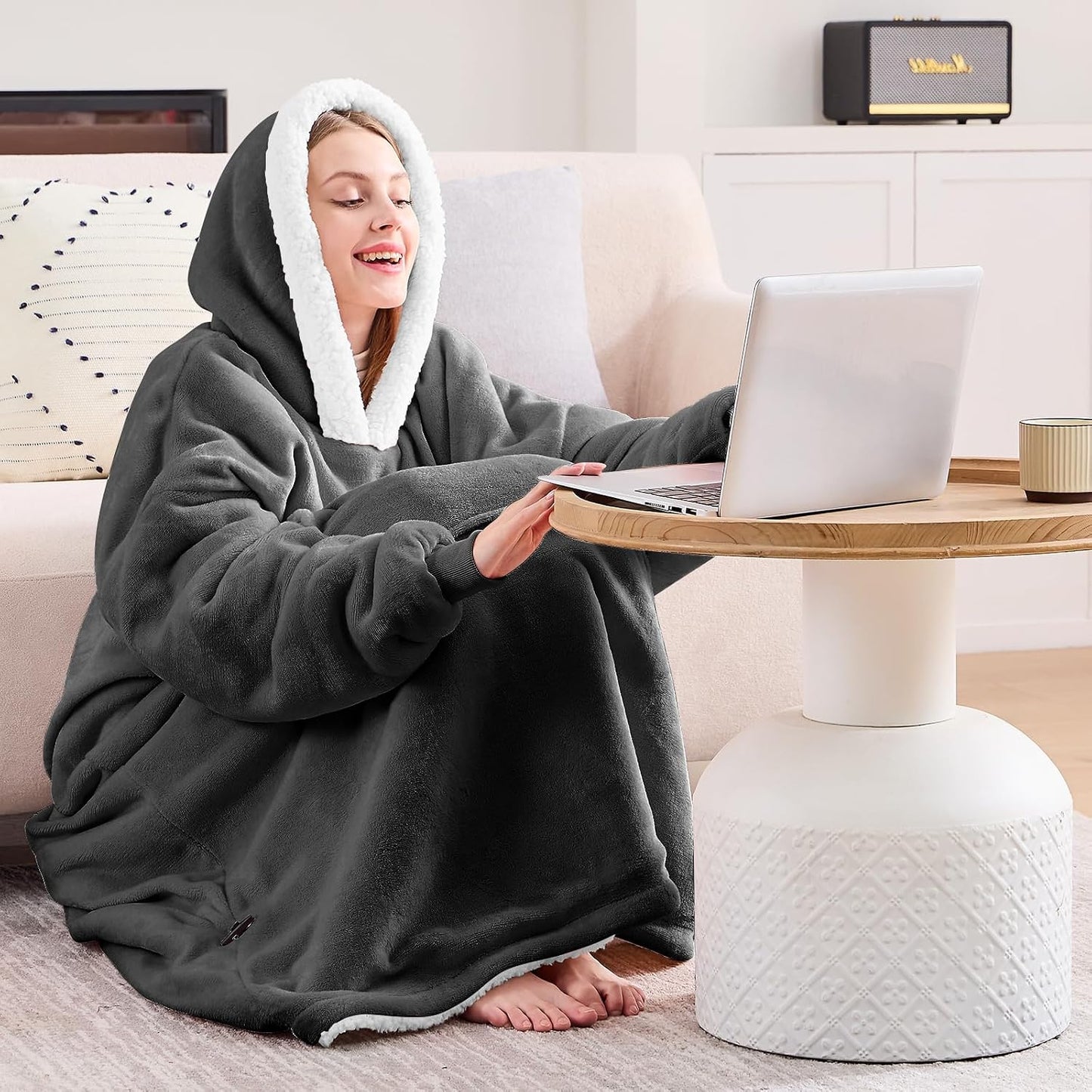 yescool Wearable Blanket Hoodie, Flannel Sherpa Fleece Blanket Sweatshirt for Adults Women Men,One Size Fits All - Colors A