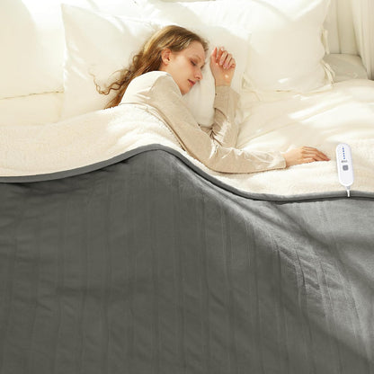 Heated Blanket Throw 50" x 60" - Soft Flannel Sherpa Electric Blanket Throw with 5 Heating Levels & 4 Hours Auto Off, Machine Washable, Ideal Gift for Grandma (Purple)