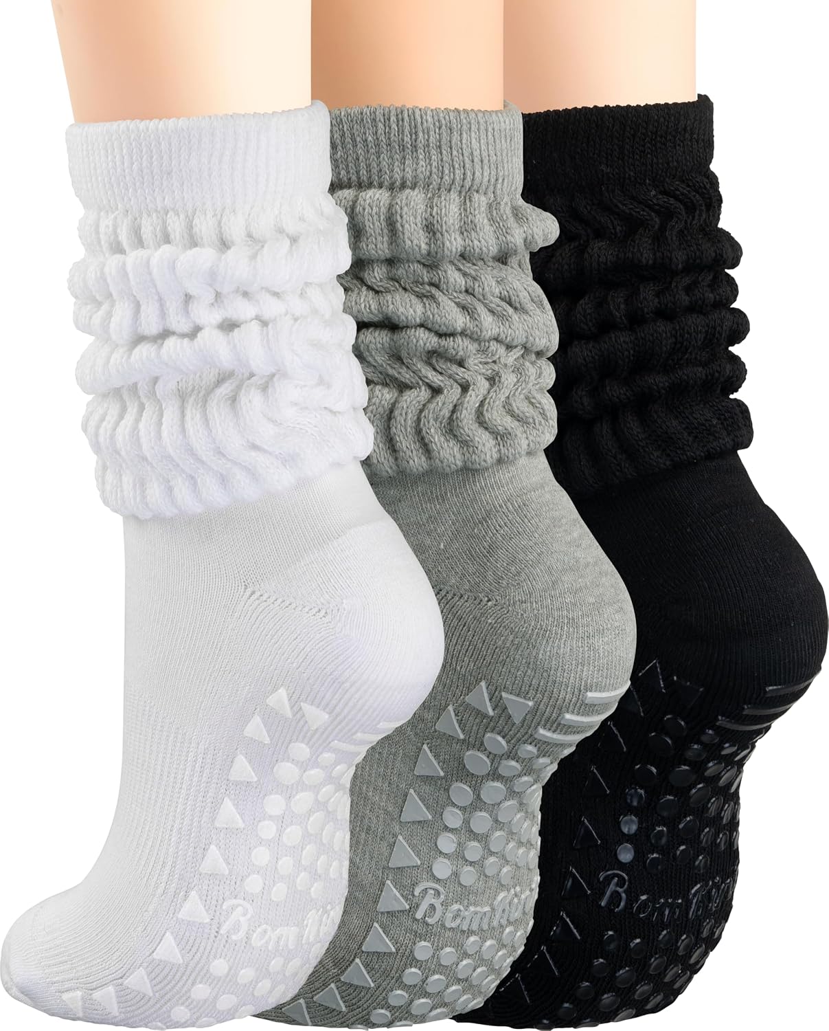 BomKinta Pilates Socks with Grips for Women Yoga Grippy Slouch Scrunch Sock