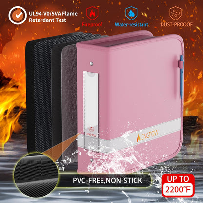 ENGPOW 3 Ring Binder,Fireproof 3 Inch D Ring Binder with Zipper,Holds 750 Sheets,Non-Stick,PVC-Free,Compatible with Clear Sheet Protectors,Portable School Office Home Safe Storage for Paper,Black