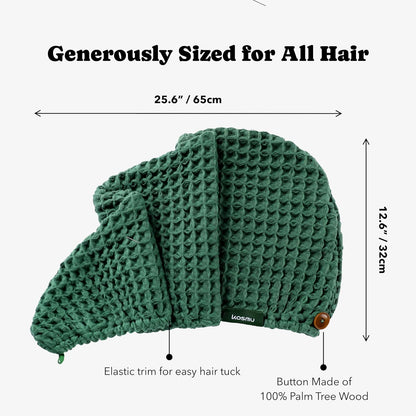 Luxury Organic Japanese Cotton Hair Drying Waffle Towel Wrap for Women | Absorbent, Quick-Dry Head Turban for Shower, Sauna, Spa | Extra Large for Long, Curly, Straight Hair With Button (White, 1 Pc)