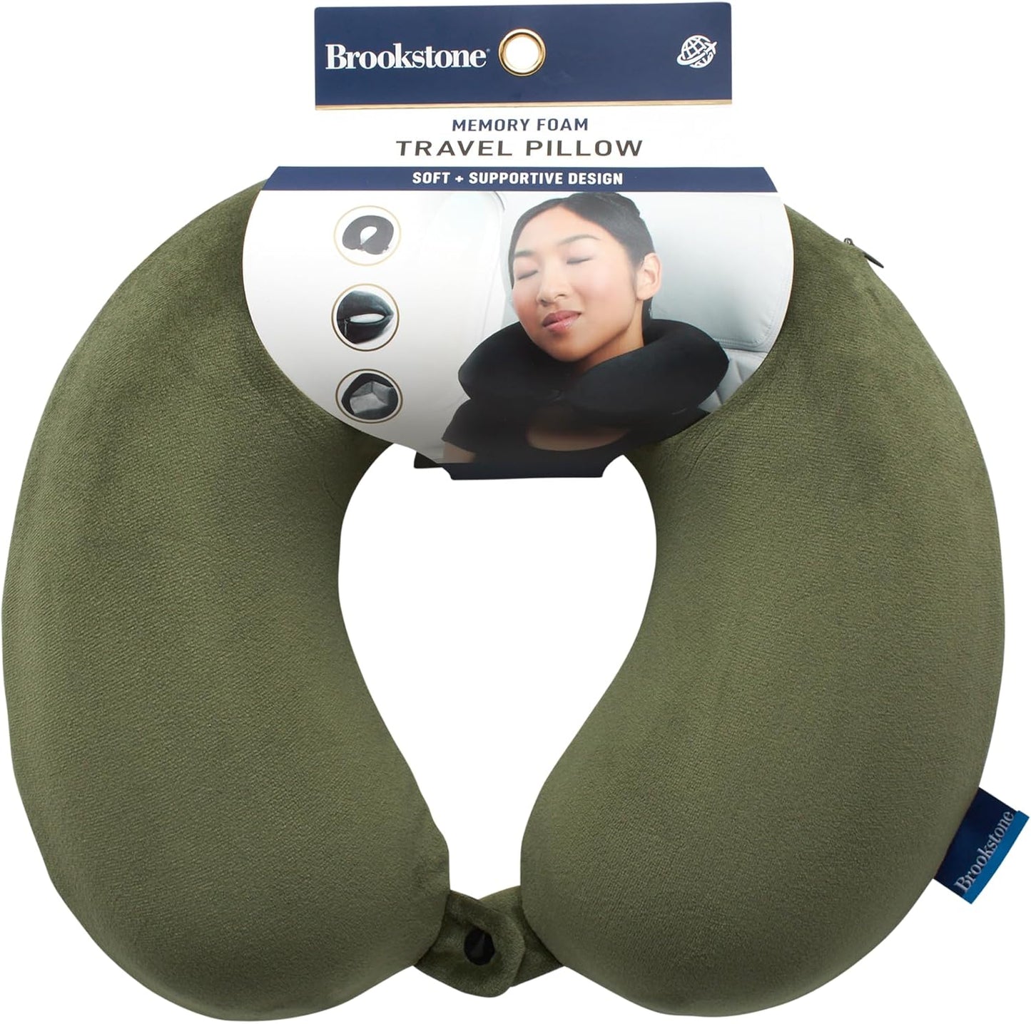 Brookstone Travel Neck Pillow - Lightweight U-Shaped Memory Foam Travel Pillow for Airplane, Car Travels & Sleeping, Blue