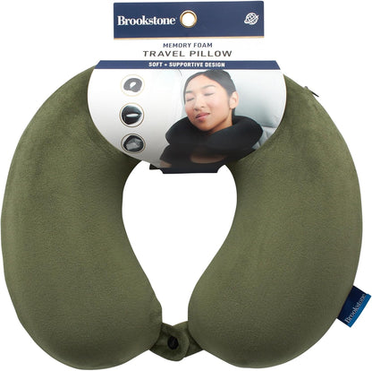 Brookstone Travel Neck Pillow - Lightweight U-Shaped Memory Foam Travel Pillow for Airplane, Car Travels & Sleeping, Blue