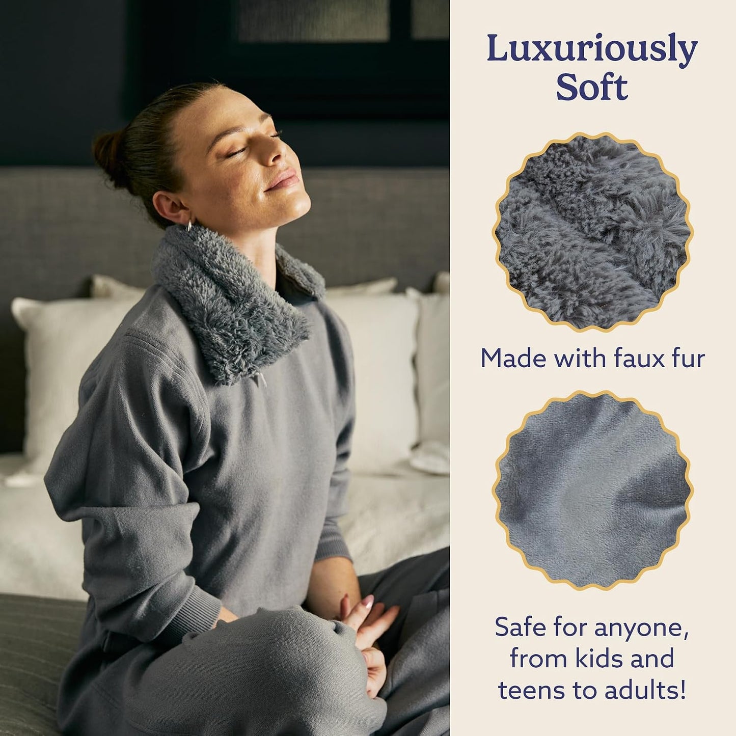 warmies Microwavable Neck & Shoulder Wrap - Weighted Neck Wrap - Microwavable Heat Pack for Shoulders - Chillable Heating Pad with Lavender for Aches & Pain - Marshmallow Gray, 19 x 5 x 3 in, 2 lb