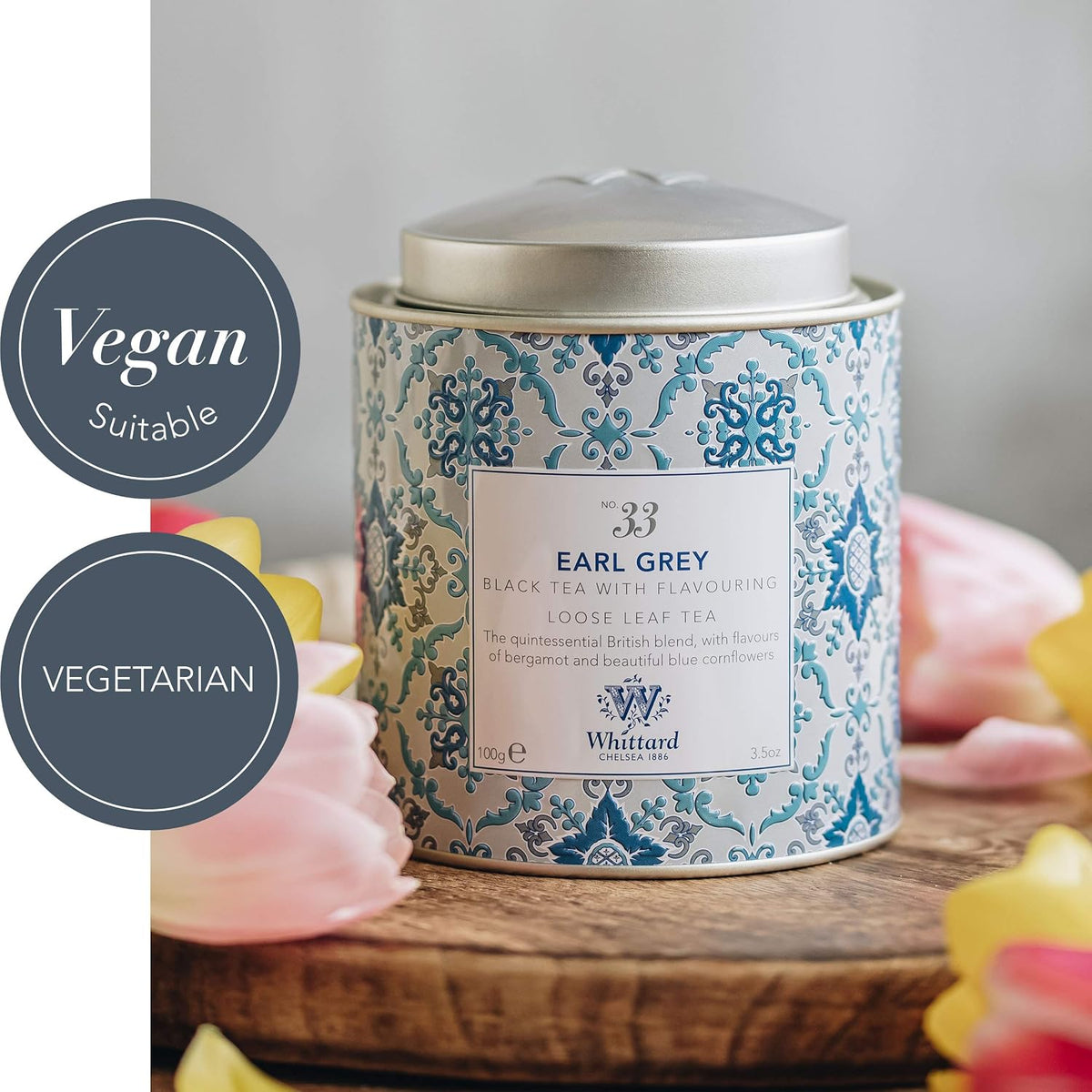 Whittard of Chelsea - Earl Grey Loose Leaf Tea, Black, Vegetarian & Vegan Friendly, Resealable Tin (100g, 1ct)