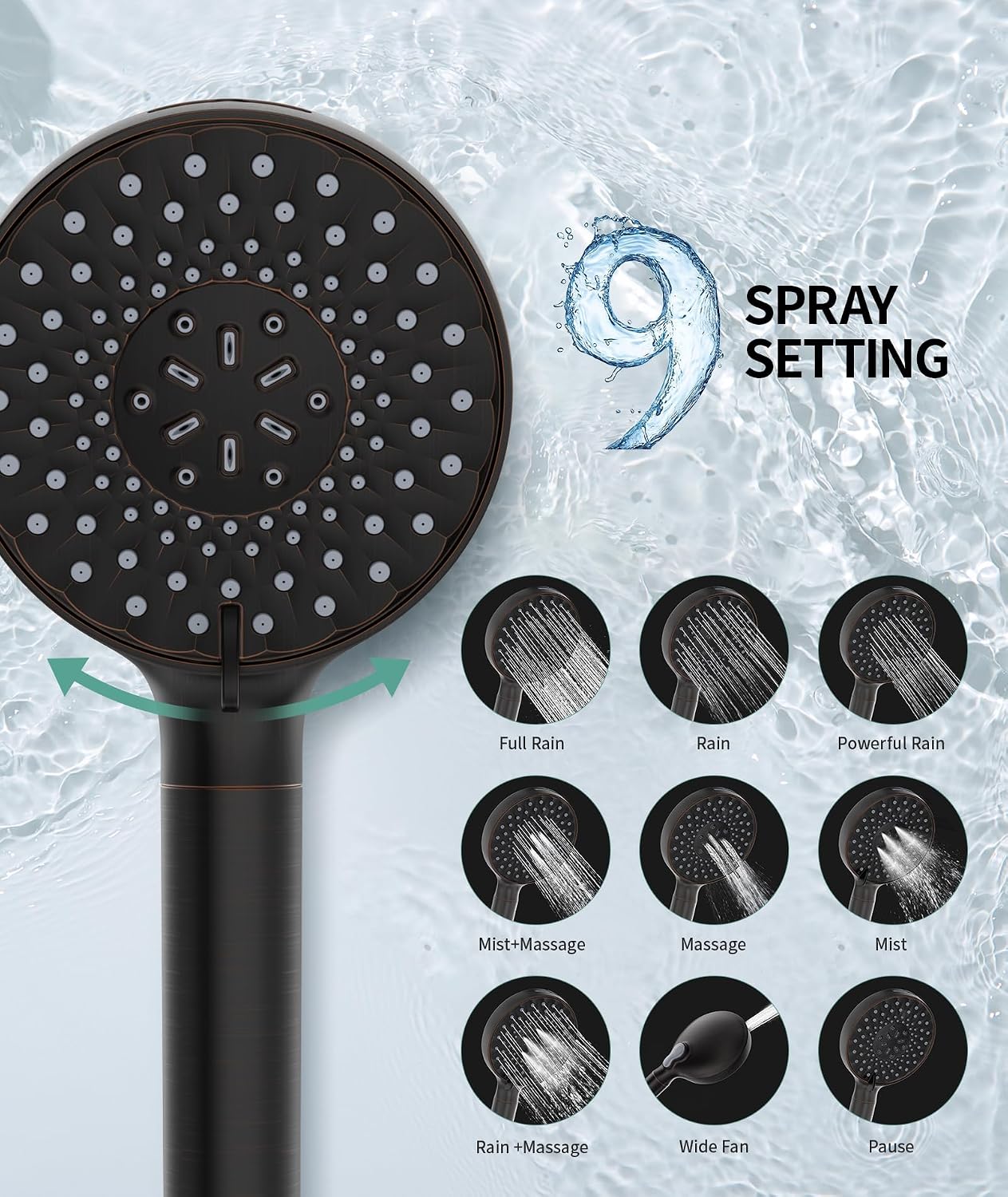 SR SUN RISE Filtered Shower Head with Handheld High Pressure 9 Spray Mode Showerhead Detachable Shower Head Water Softener Filters Beads for Hard Water Remove Chlorine 1 Filter Chrome