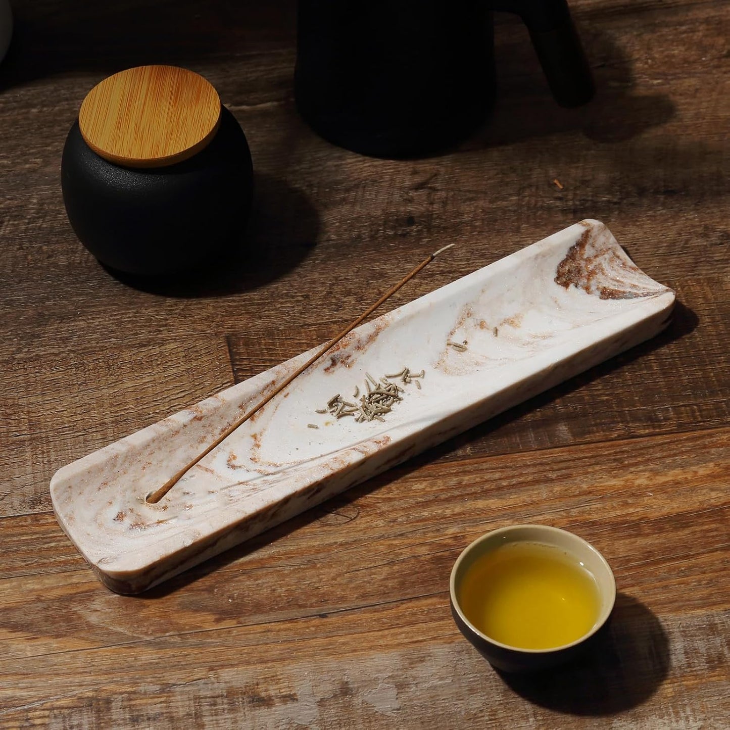 Koville Marble Incense Holder, Incense Holder for Sticks, Incense Sticks Holder Ash Catcher for Meditation Yoga SPA, Natural Stone Incense Burner, Home Table Decor (Grey)