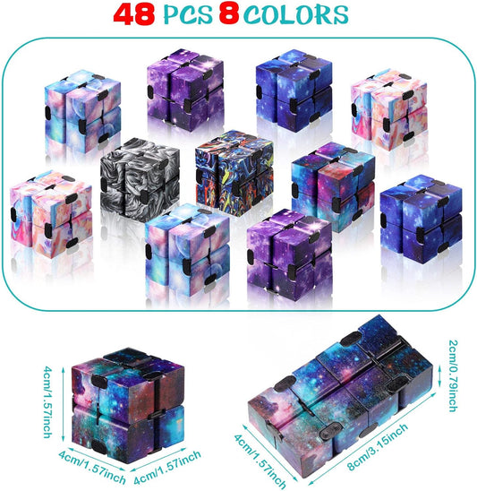 Chivao 48 Pcs Infinity Cube Sensory Toy Infinite Cube Fidget Toy Stress Relieving Handheld Infinite Flipping Hand Desk Gift Portable Blocks for Teen Adult Anxiety Stress Relief(Starry Sky Style)