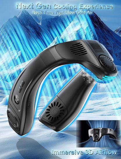 Neck Fan Air Conditioner with Large Cooling Plate, Portable Neck Fans that Blow Cold Air 360° Airflow, Wearable Personal AC Quiet Back Air Outlet 6000mAh Rechargeable,Gifts for Men Women Travel Office