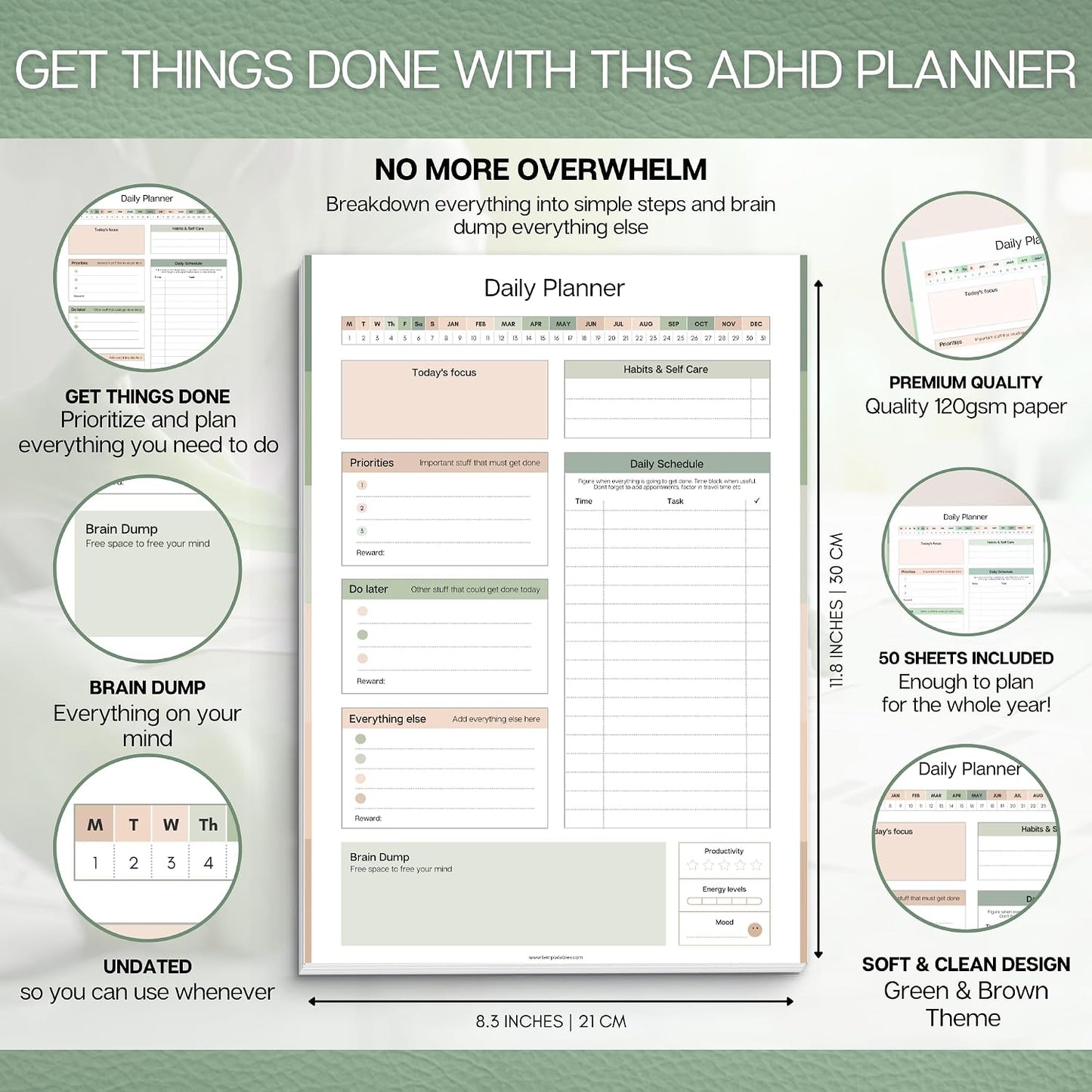 ADHD Daily Planner Notepad for Neurodivergent Adults - Productivity Daily Planner Desk Pad & Task Management to Stay Organized and Focused Note Pad (Rainbow, A4 Portrait)