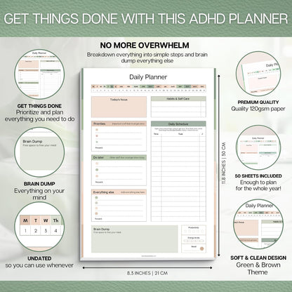 ADHD Daily Planner Notepad for Neurodivergent Adults - Productivity Daily Planner Desk Pad & Task Management to Stay Organized and Focused Note Pad (Rainbow, A4 Portrait)