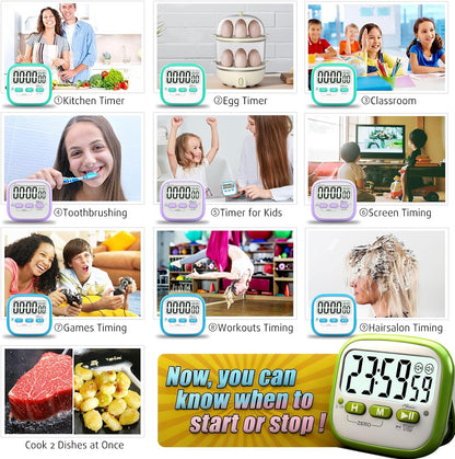 Antonki 2 Pack Classroom Timers for Kids Teachers, Magnetic Countdown Digital Kitchen Timer for Cooking, Study, Exercise, Games, Time Mangement - Loud/Silent Mode - Battery Included