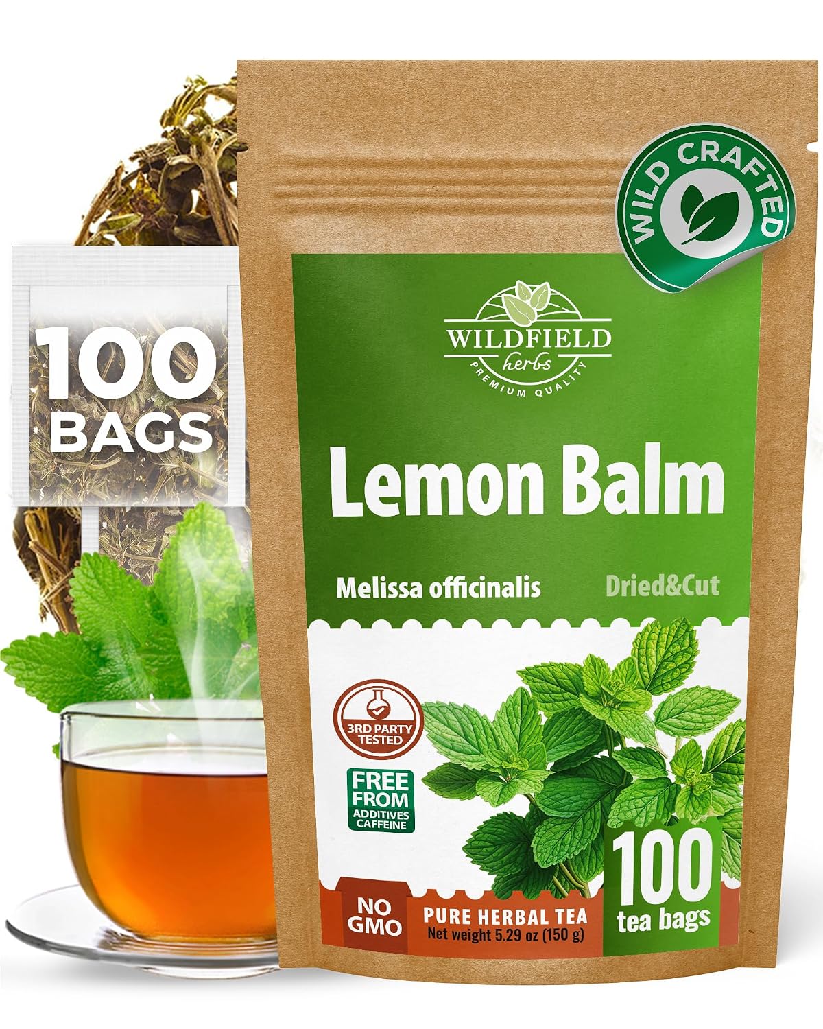 100 Bags Dried Lemon Balm Herb Lemon Balm Tea (Melissa Officinalis) - 100 Count 1.5g Bags Toronjil