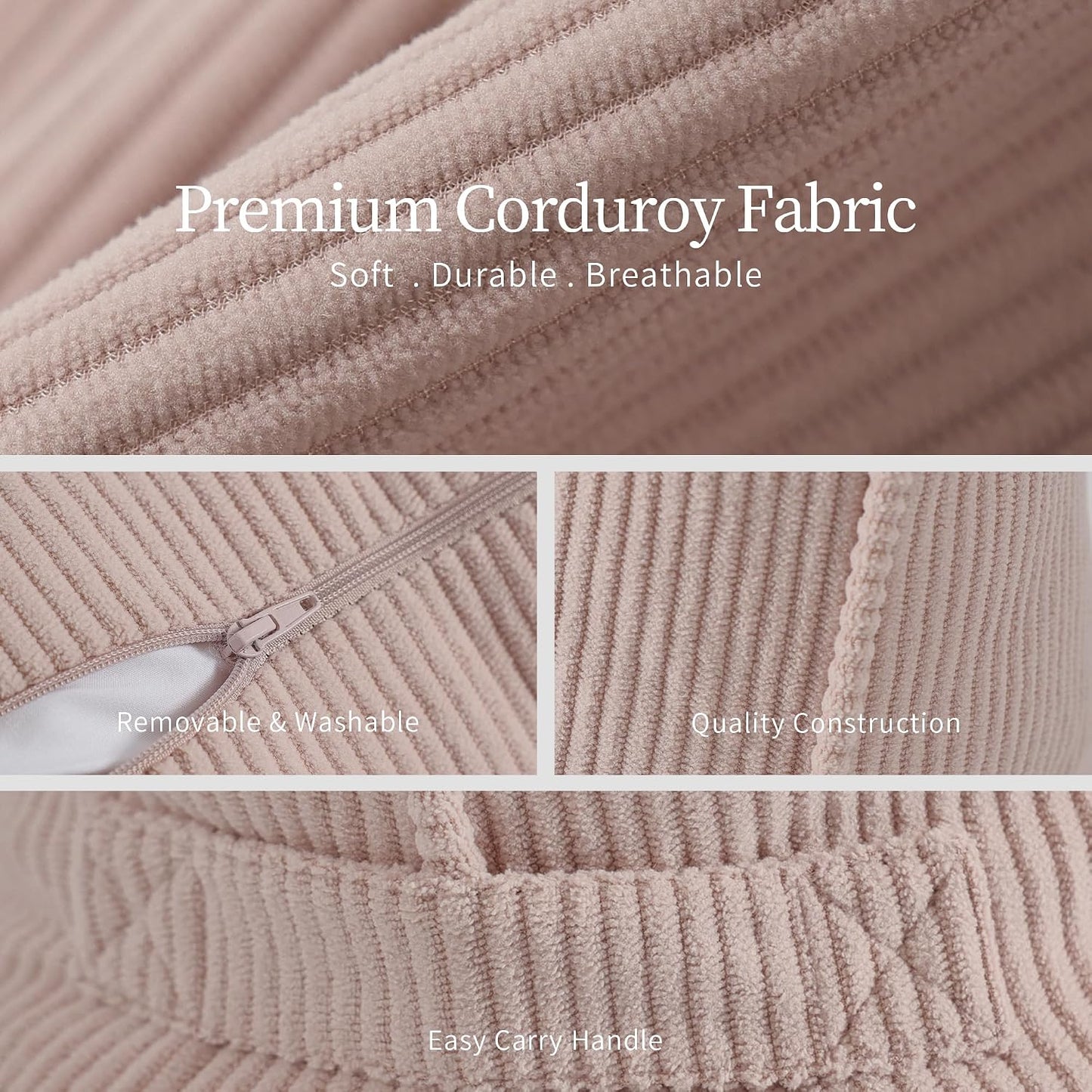 Pat. Pend. Corduroy Lumbar Support Back Pillow for Watching TV, Reading & Gaming, Ergonomic Triangle Support Cushion for Sofa, Armchair & Bed Sitting, Removable Washable Cover, Beige Gray