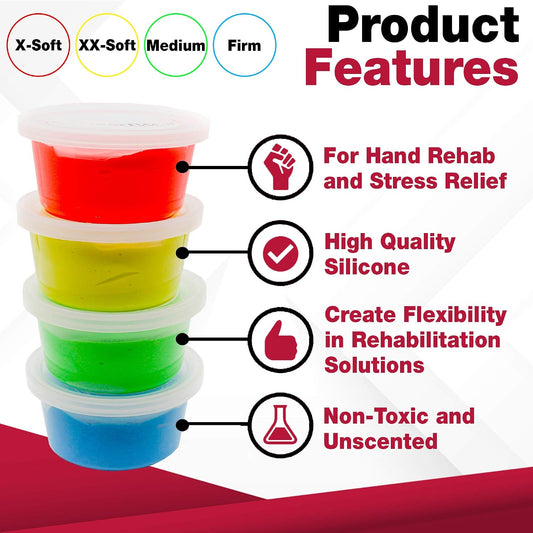Therapy Putty Resistive Hand Exercise Kit, Set of Four Strengths, 2 Ounce, Exerciser for Occupational and Physical Therapy (4-Pack)