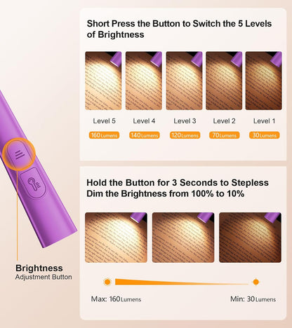 Gritin Book Light,Eye Caring 3 Colors & Stepless Dimming Neck Reading Light