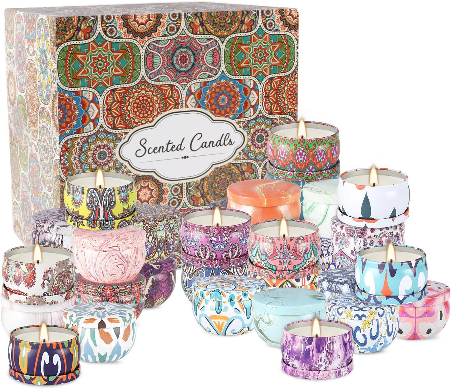Onebird Set of 24 Scented Candle Gift Set,Natural Pure Soy Wax Aromatherapy Candles Essential Oils for Home and Women