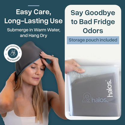Myhalos® Migraine Relief Cap, Ice Hat for Migraines, Headache Relief Cap, 30% More Gel, Hot & Cold Therapy Head Ice Pack, Cooling Headache Hat, Tension Wrap, Hangover Cap, Ice Face Mask, FSA|HSA