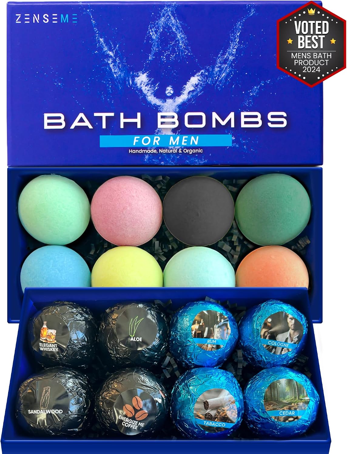 Bath Bombs for Men - Gift Set of 18 Square Shaped Handmade Natural Bath Bombs of 2.5 oz w/Essential Oils, Unique Manly Scents, for Boyfriend, Husband, Father - 18 Pack Square
