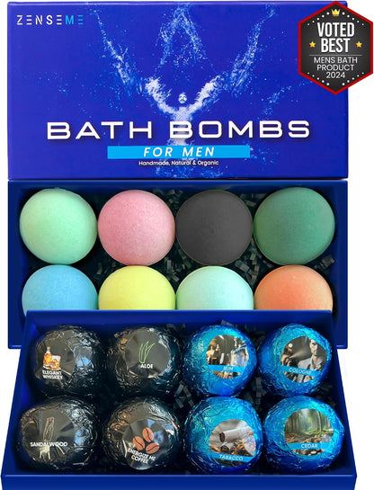 Bath Bombs for Men - Gift Set of 18 Square Shaped Handmade Natural Bath Bombs of 2.5 oz w/Essential Oils, Unique Manly Scents, for Boyfriend, Husband, Father - 18 Pack Square