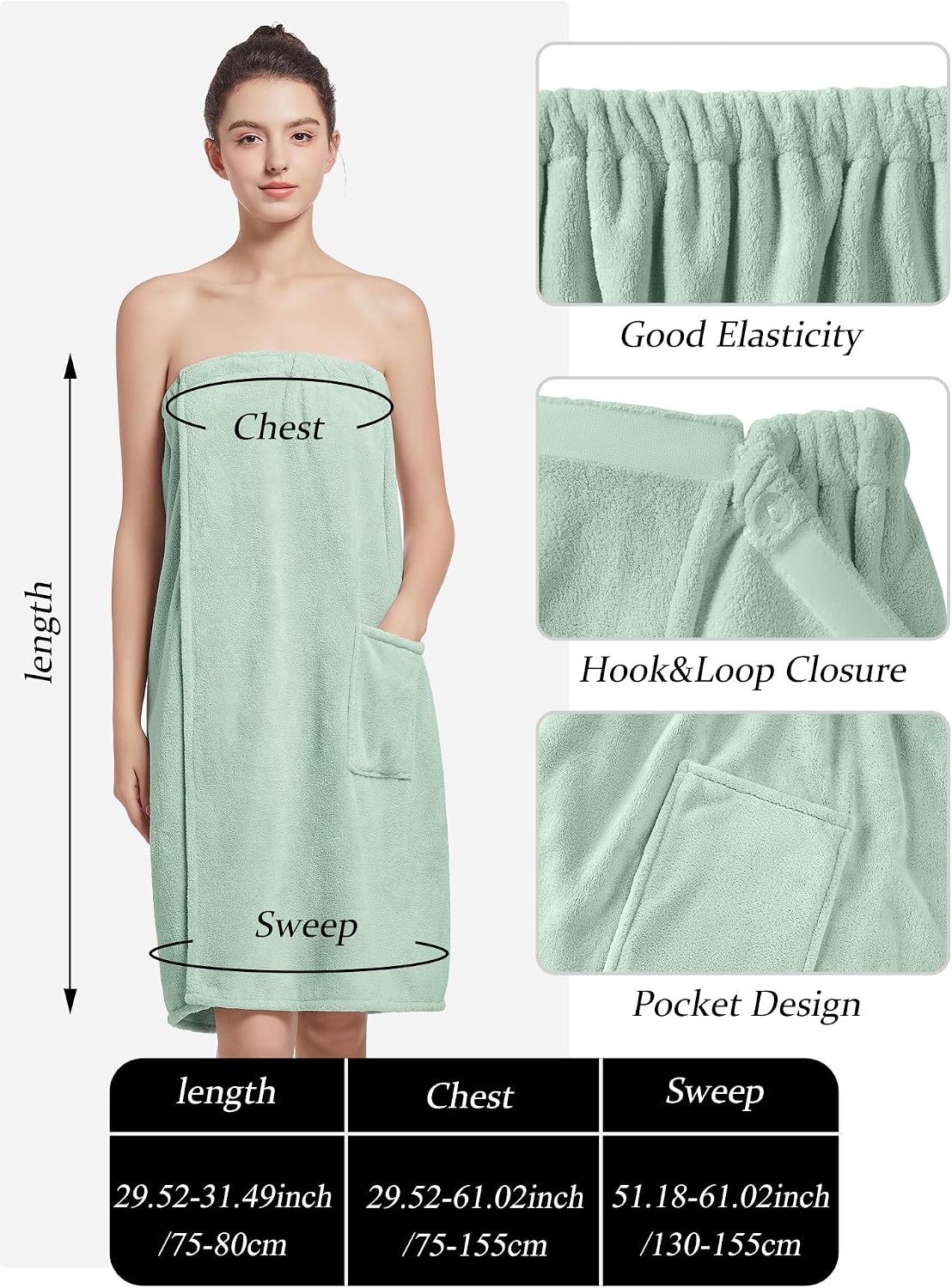 Women'S Soft Wrap Towel Full Length，Bath Robe After Shower Female Plush Long，Spa Bathrobes Lightweight With Pockets
